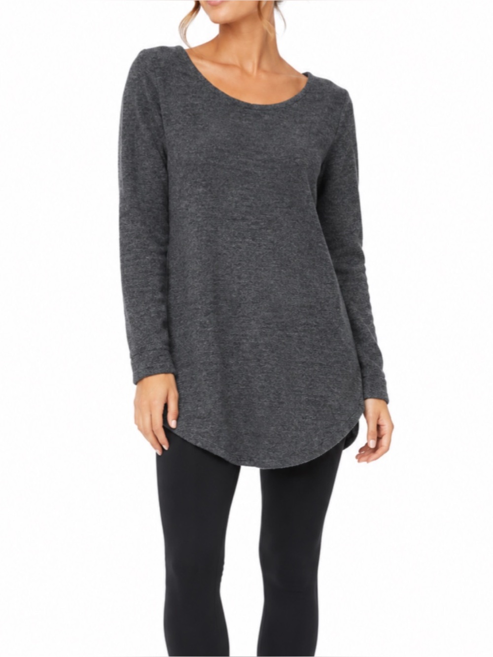 Reformation Flax Blend Fleece Knit Tunic Sweater Top Charcoal Gray